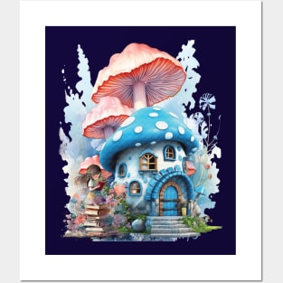 Tiny Girl and Mushroom House in Wonderland Posters and Art